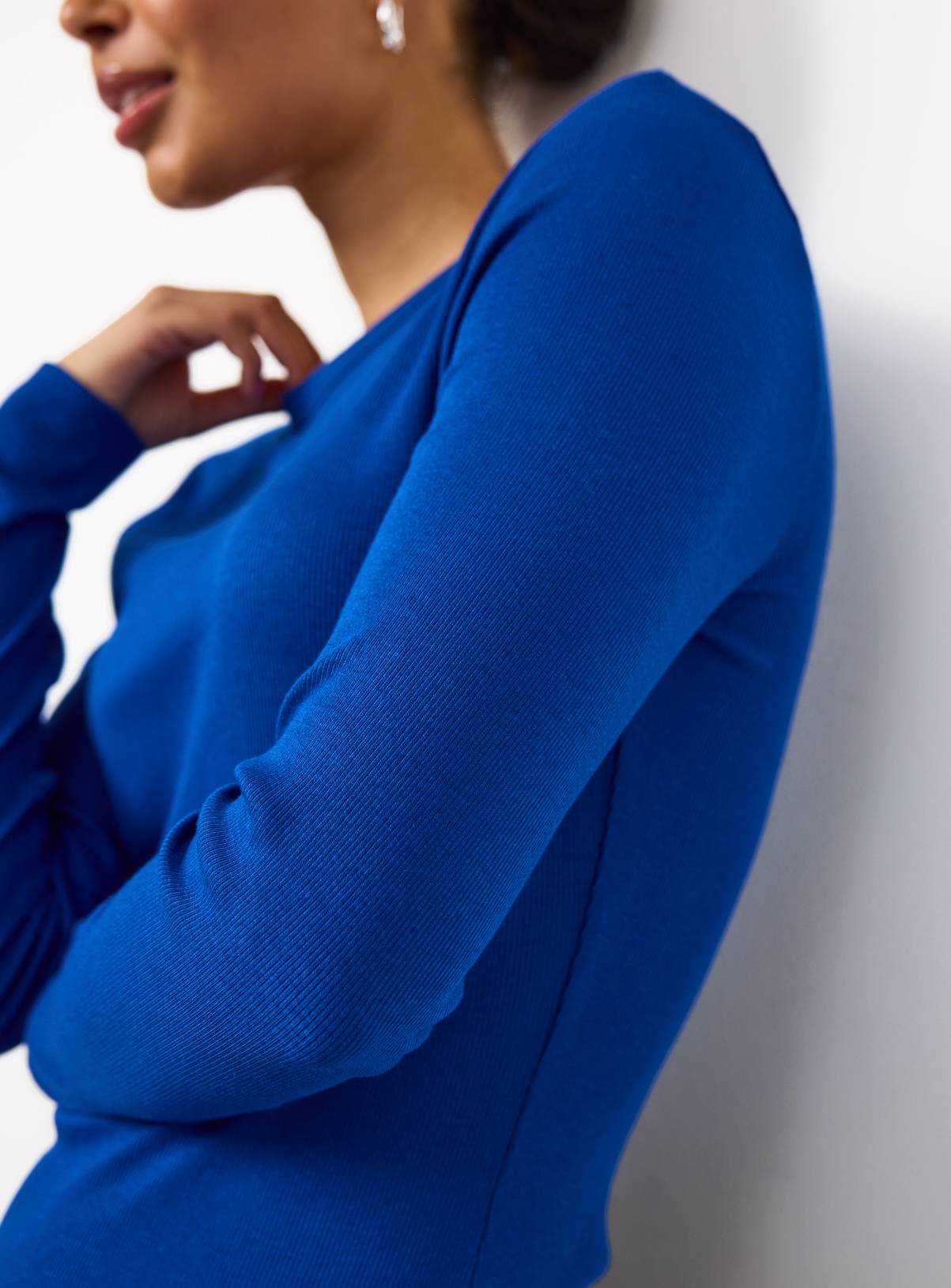 Bright Blue Modal Ribbed Long Sleeve Top 16 - Image 3